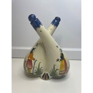 Vintage Henriot Quimper France Duel Oil & Vinegar Cruets with stoppers decor